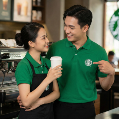 Áo polo đồng phục công ty starbucks