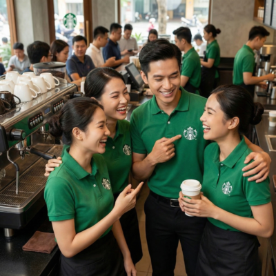Áo polo đồng phục công ty starbucks